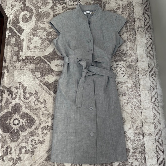 Calvin Klein Gray Sheath Dress with Cap Sleeves and Mandarin Collar - Picture 1 of 6